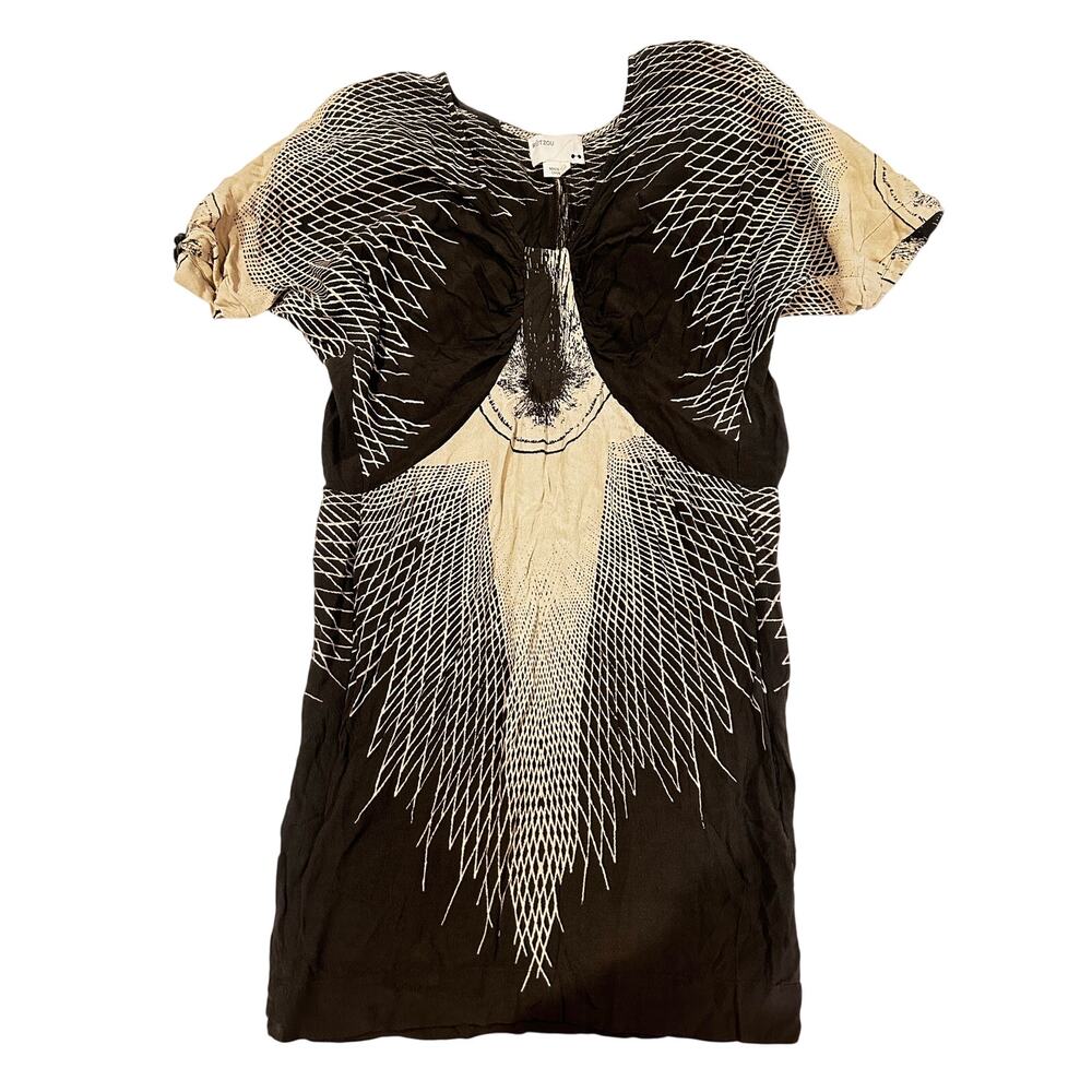 Rutzou Abstract Dress S Oversized Silk Blend Shift Art Print witchy, romantic